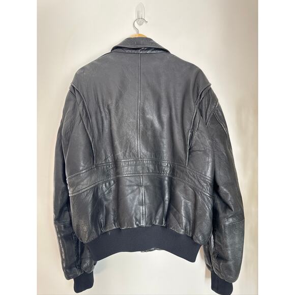 American Vintage Distressed Oversized  Leather Bomber Jacket in Black, XL - Picture 6 of 9
